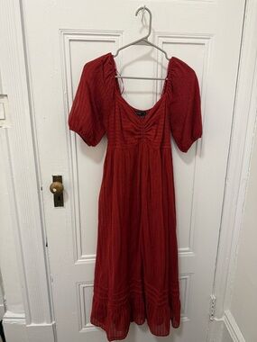 Women's Red Empire-Waist Midi Dress